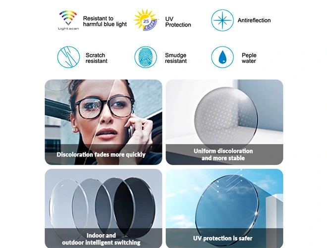 Especificação de lentes de grau com revestimento antirreflexo (AR), índice 1.56, topo arredondado, em lente Photogray/Marrom