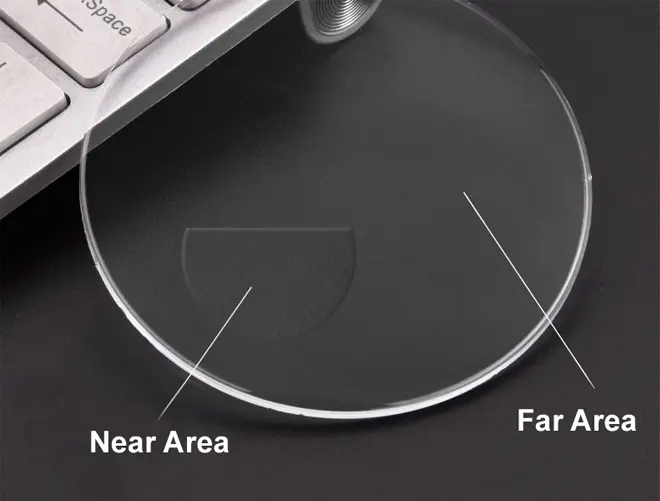 Especificação de Lentes Bifocais de Prescrição com Topo Plano e Sem Revestimento, CR39 1.49, para Presbiopes